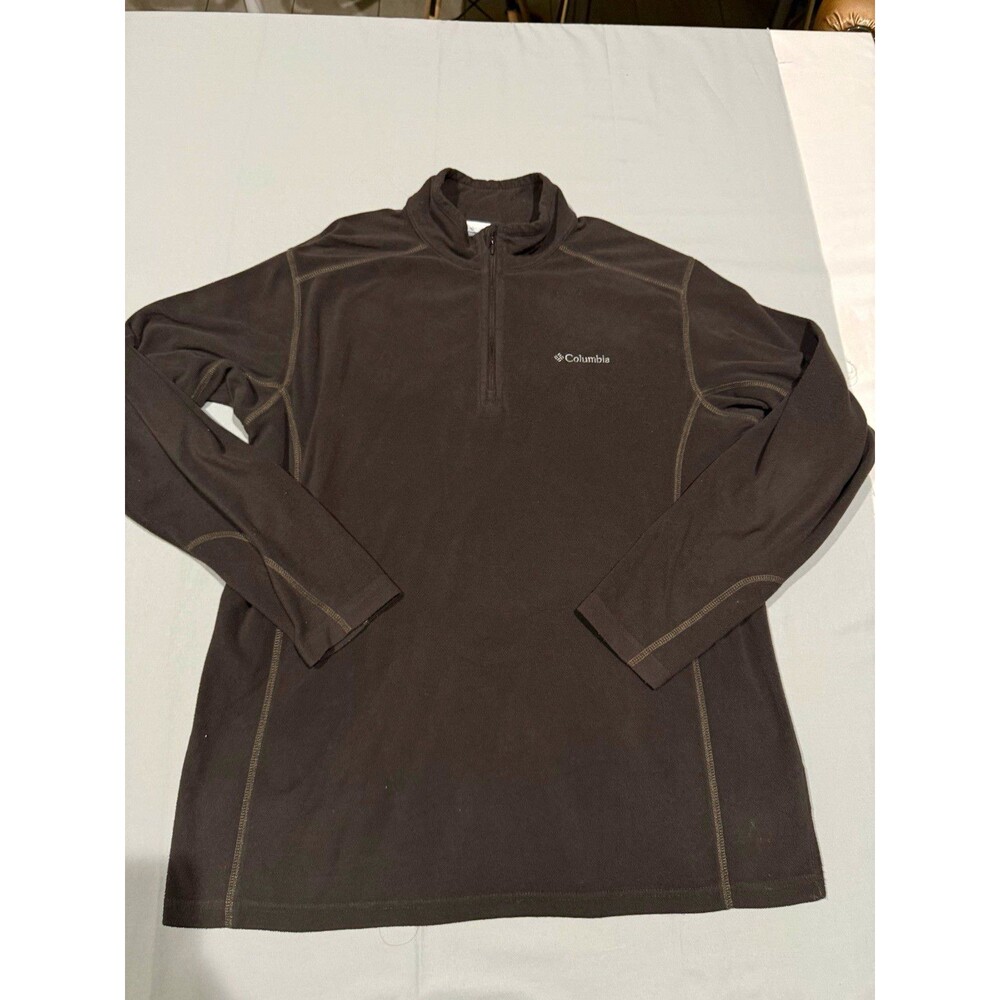 Columbia Mens L Black Lightweight Fleece 1/4 Zip Mock Neck Pullover Logo